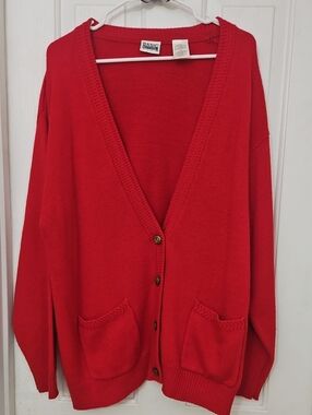 Vintage Basic Editions Red V-Neck Button Front Cardigan with Pockets Sz 1X
